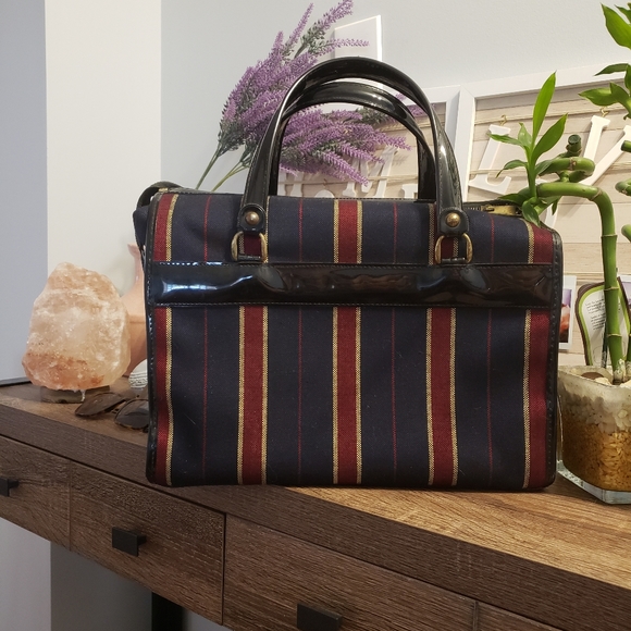 VINTAGE Striped Luggage Carryon Tote Bag